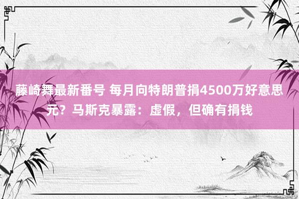 藤崎舞最新番号 每月向特朗普捐4500万好意思元？马斯克暴露：虚假，但确有捐钱