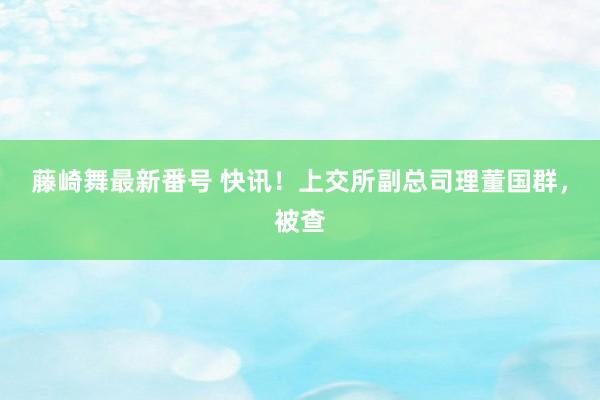 藤崎舞最新番号 快讯！上交所副总司理董国群，被查