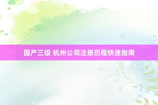 国产三级 杭州公司注册历程快速指南